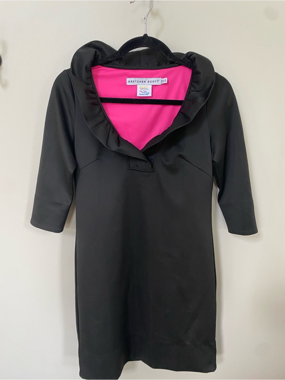 Gretchen Scott Solid Black Ruffle Neck Dress women’s  XS - Picture 3 of 10